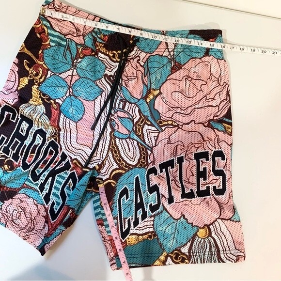 NWT Crooks & Castles Blue And Pink Floral Mesh Basketball Shorts Medium - Picture 8 of 10